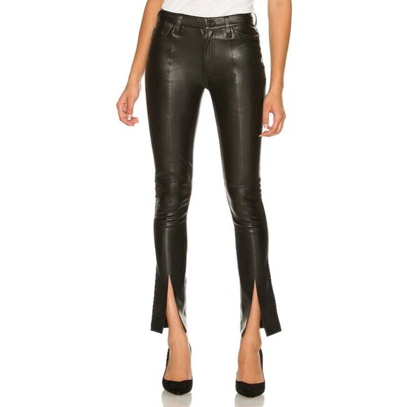 Hudson Pants Barbara Black Beauty Faux Leather Straight Ankle Slit